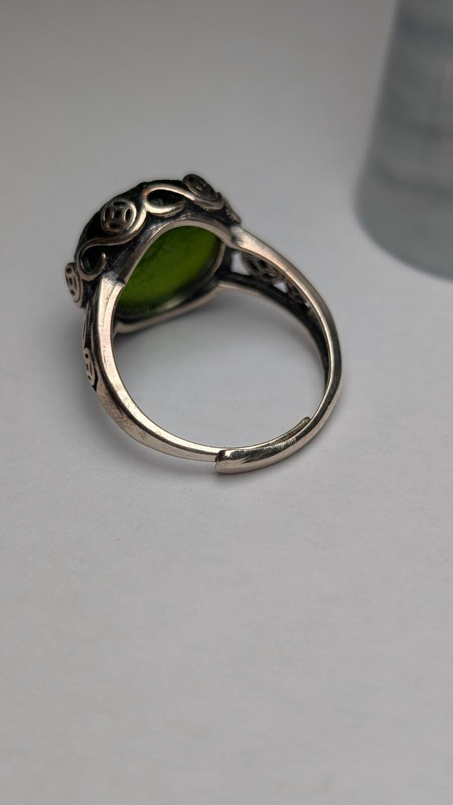 Vintage Sterling Silver Green Moldavite Ring | Size Q (Resizable) | 925 Silver - Image 5