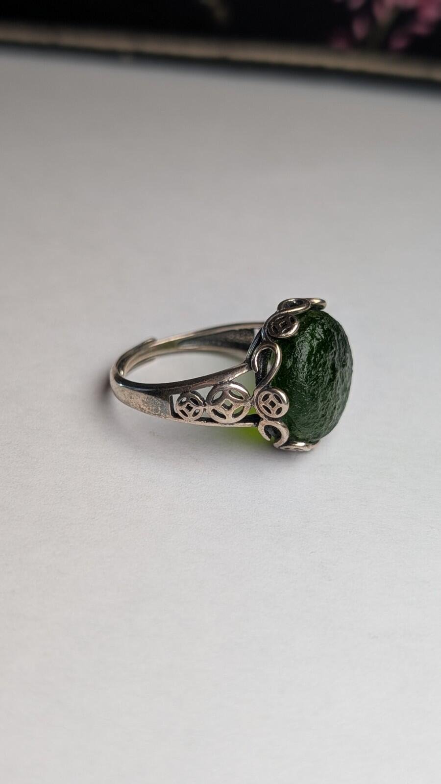 Vintage Sterling Silver Green Moldavite Ring | Size Q (Resizable) | 925 Silver - Image 6