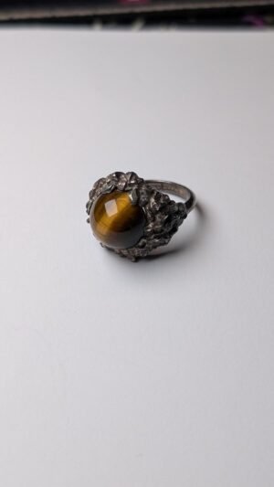 Vintage Sterling Silver 1970 Tigers Eye Gemstone Ring | Size O | Made In London