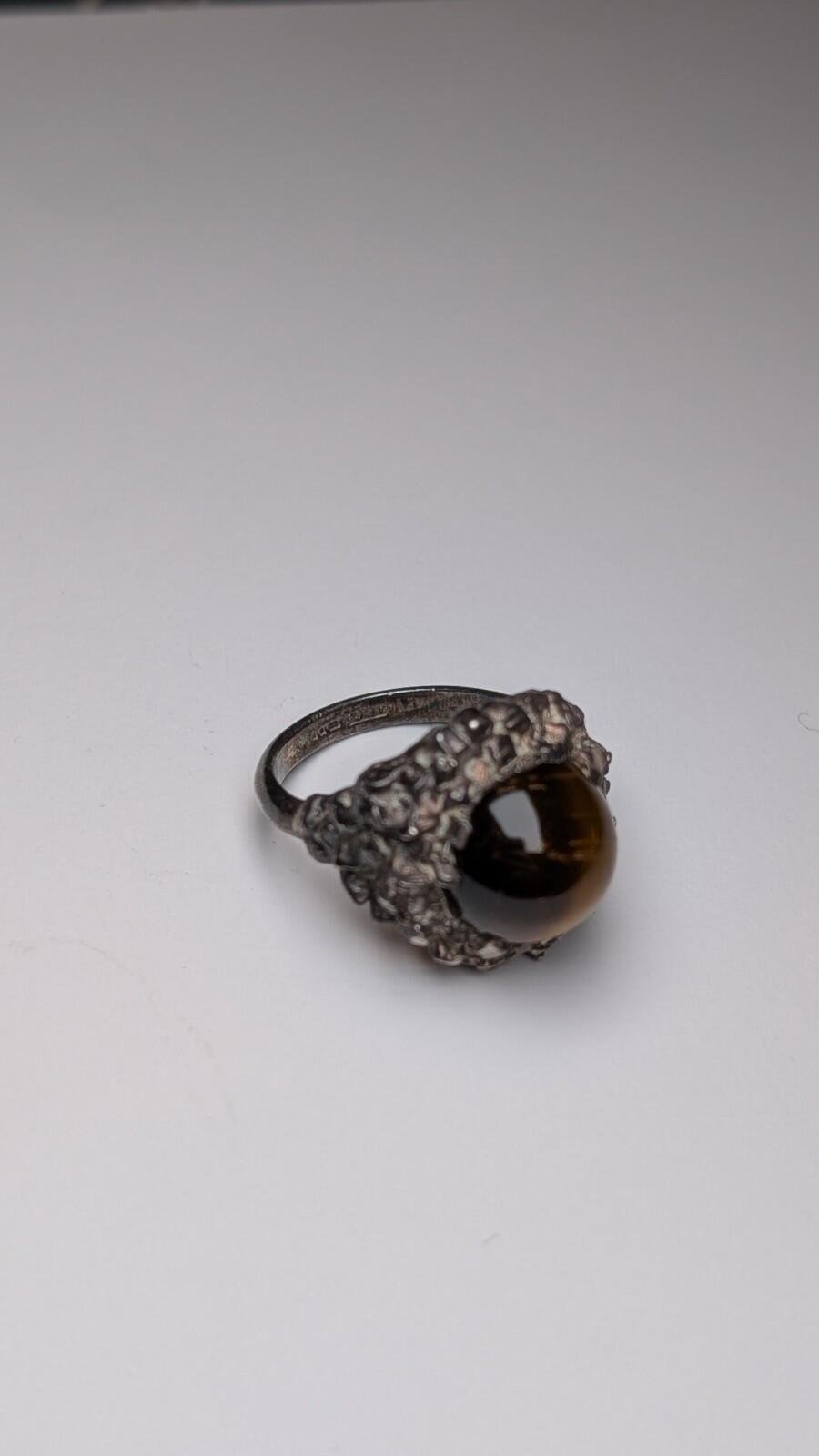 Vintage Sterling Silver 1970 Tigers Eye Gemstone Ring | Size O | Made In London - Image 2
