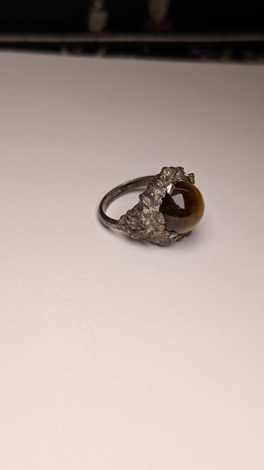 Vintage Sterling Silver 1970 Tigers Eye Gemstone Ring | Size O | Made In London - Image 3