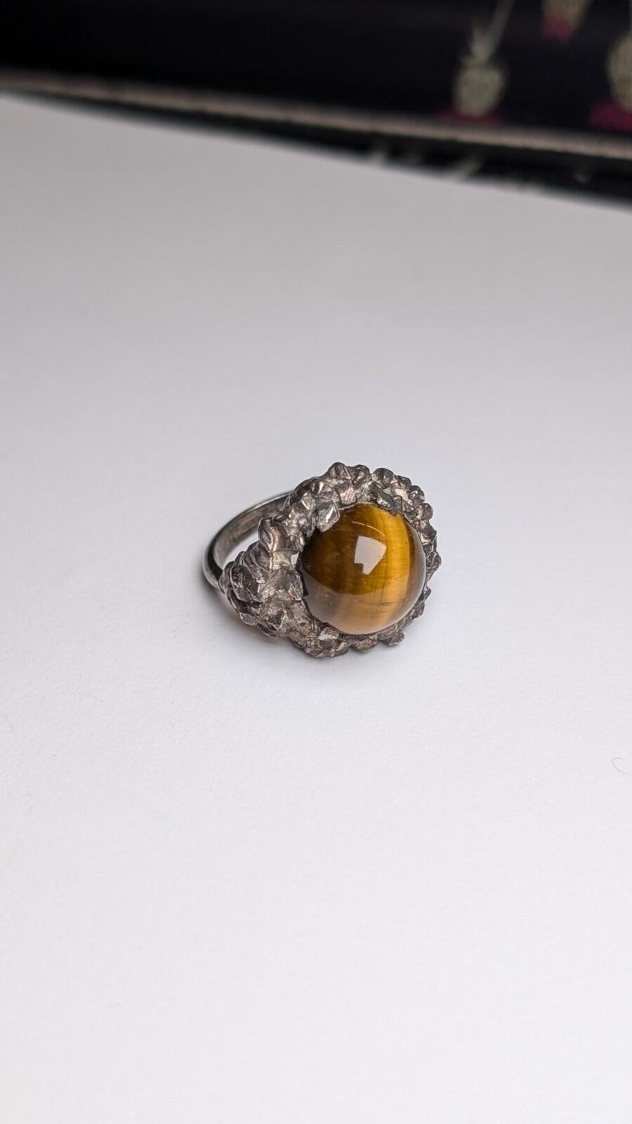 Vintage Sterling Silver 1970 Tigers Eye Gemstone Ring | Size O | Made In London - Image 4