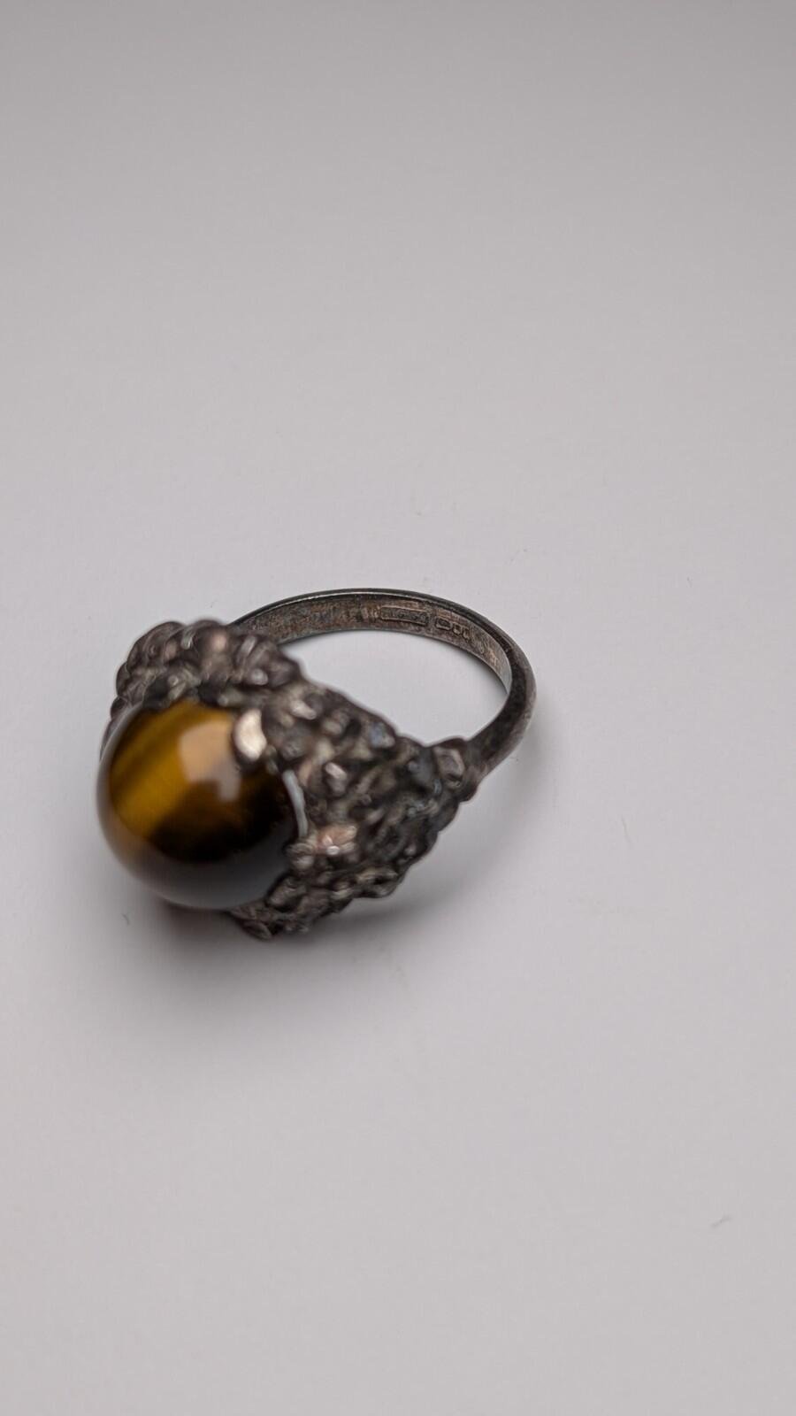 Vintage Sterling Silver 1970 Tigers Eye Gemstone Ring | Size O | Made In London - Image 5