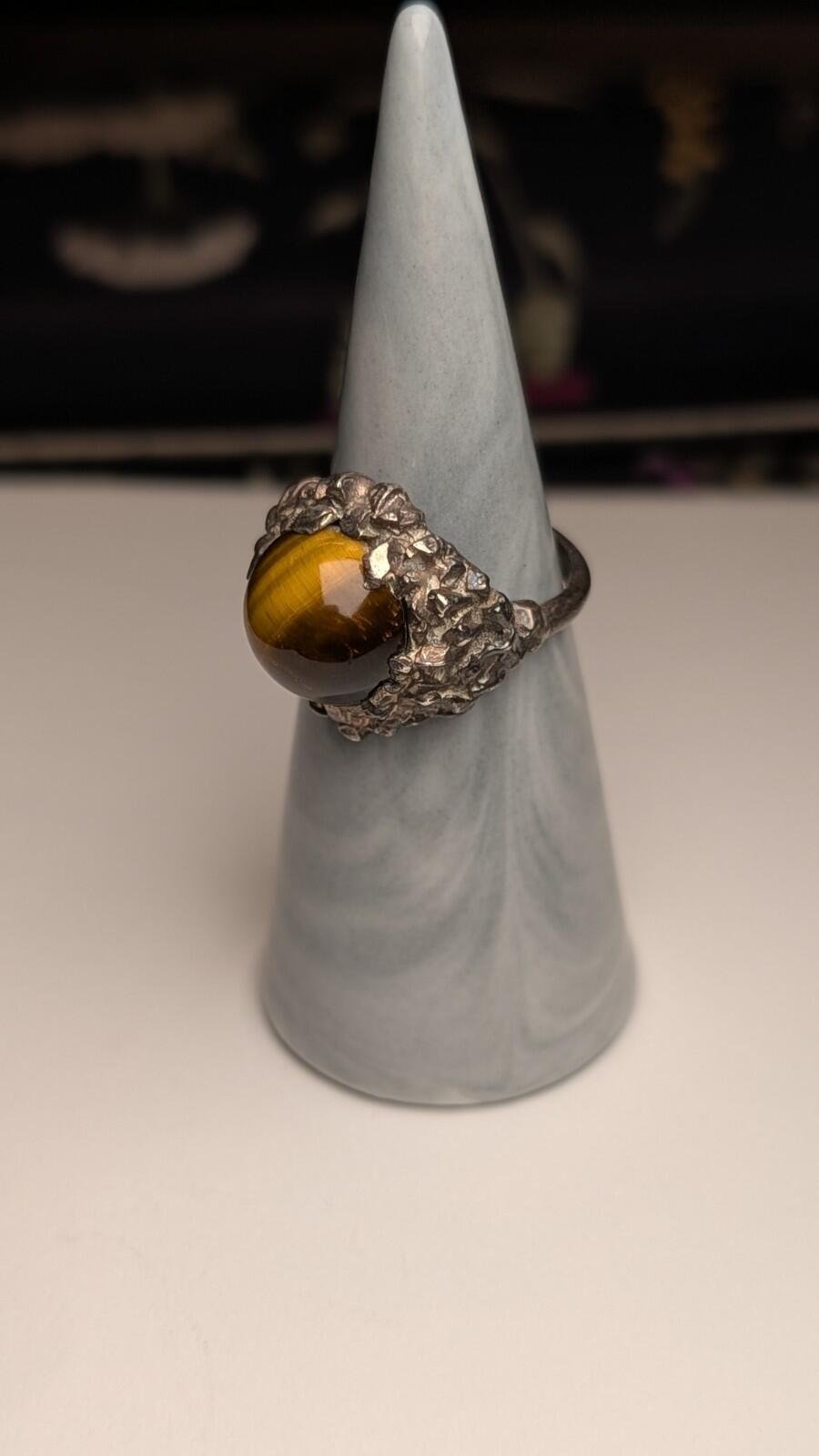 Vintage Sterling Silver 1970 Tigers Eye Gemstone Ring | Size O | Made In London - Image 6