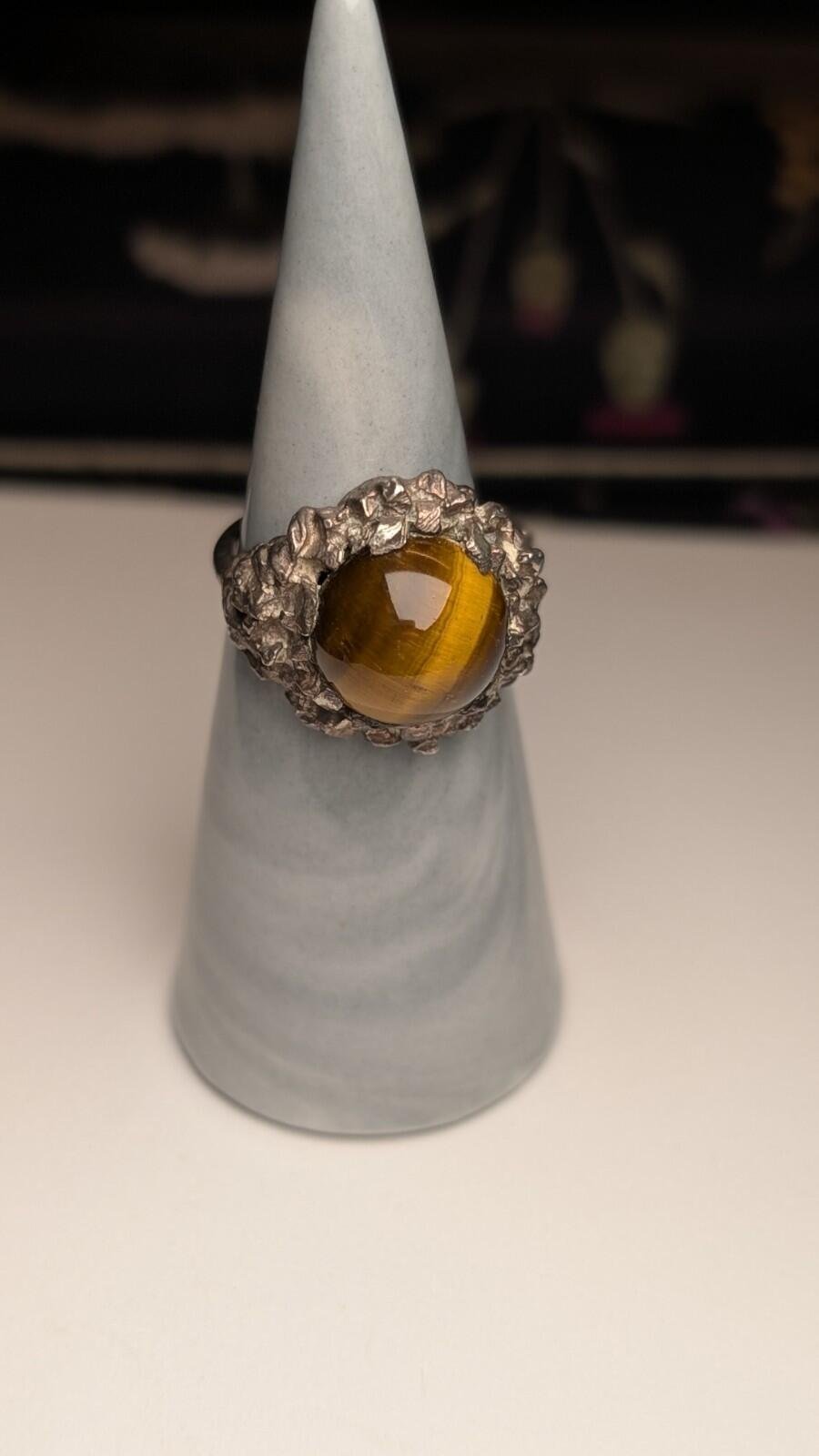 Vintage Sterling Silver 1970 Tigers Eye Gemstone Ring | Size O | Made In London - Image 7