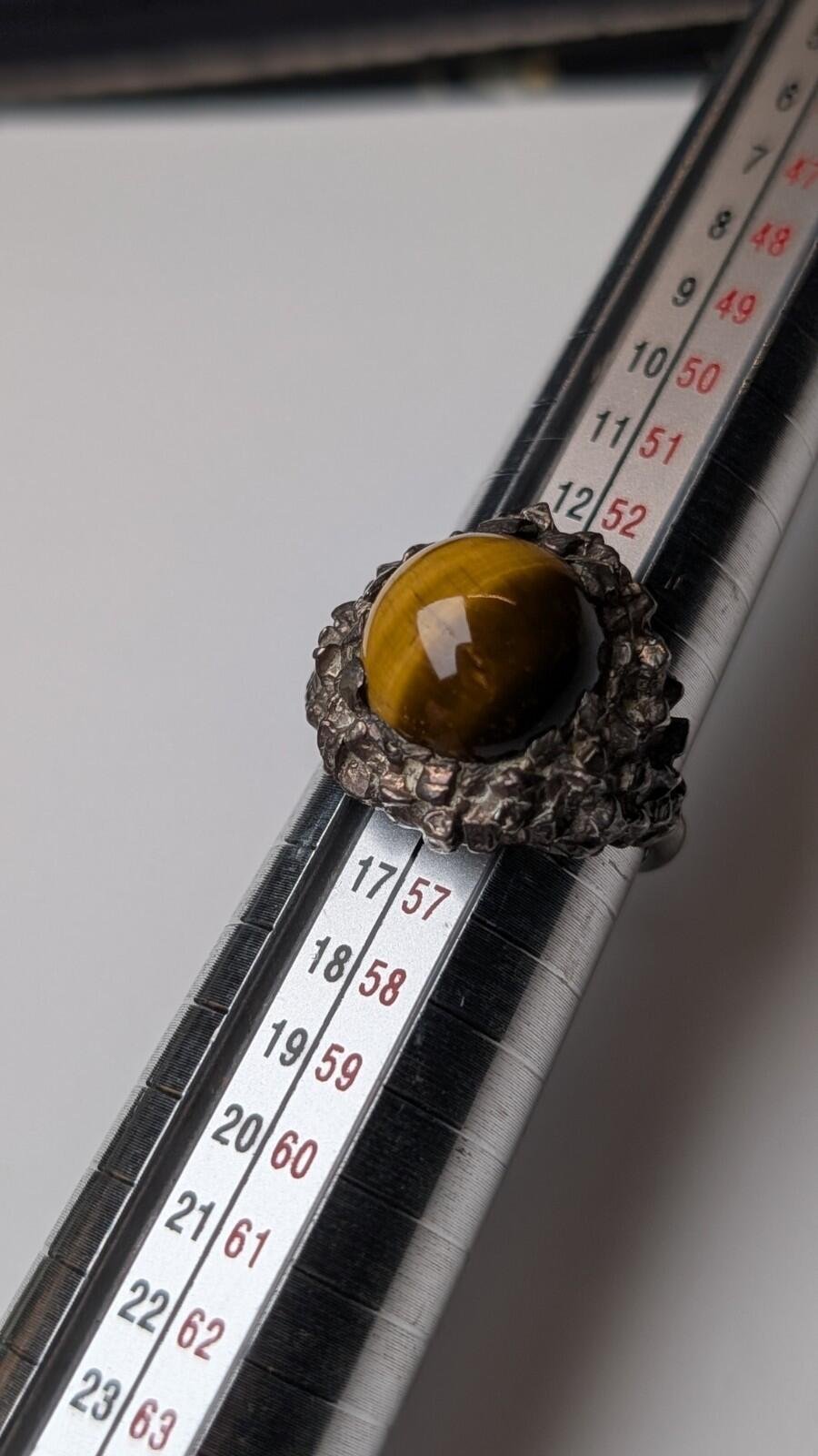 Vintage Sterling Silver 1970 Tigers Eye Gemstone Ring | Size O | Made In London - Image 9