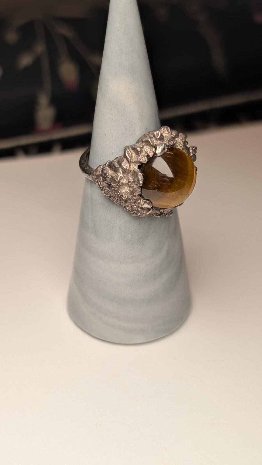 Vintage Sterling Silver 1970 Tigers Eye Gemstone Ring | Size O | Made In London - Image 10