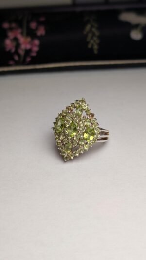 Vintage Sterling Silver Green Peridot Cocktail Ring | Size P 1/2 | 925 Silver