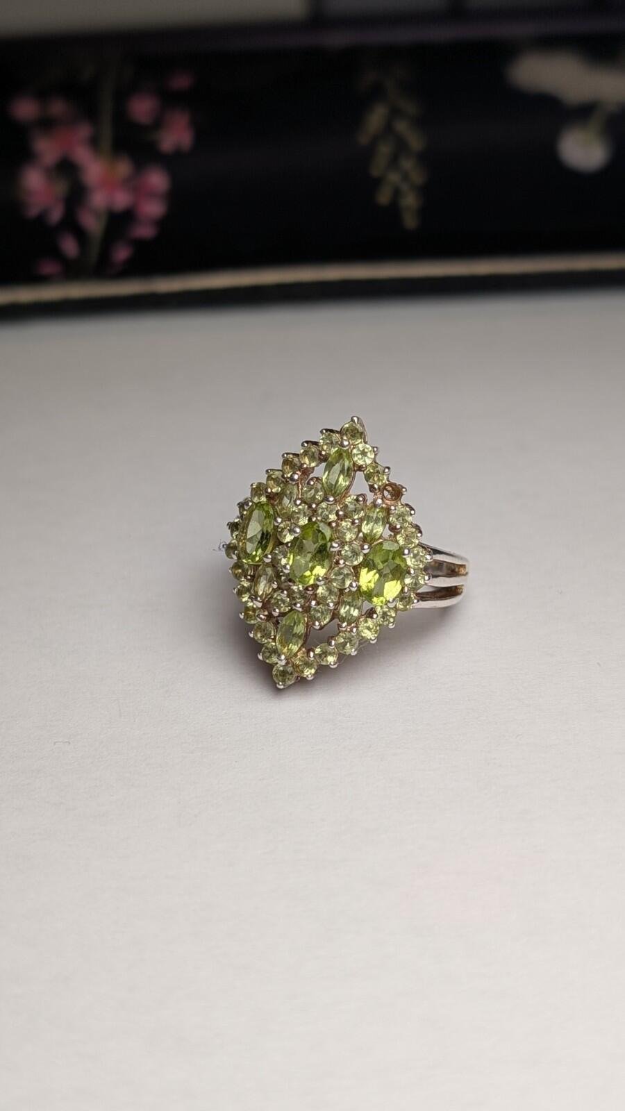 Vintage Sterling Silver Green Peridot Cocktail Ring | Size P 1/2 | 925 Silver
