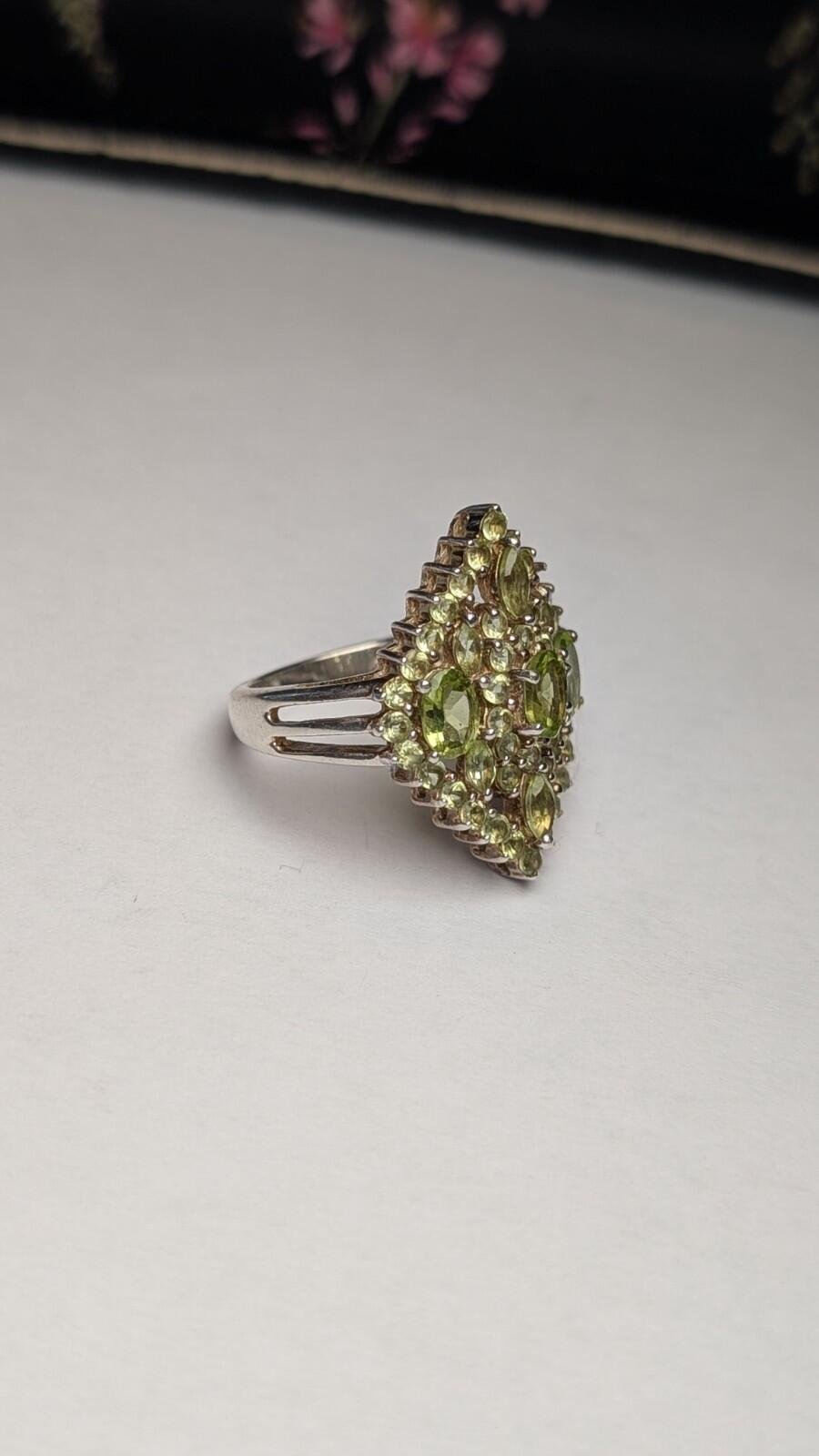 Vintage Sterling Silver Green Peridot Cocktail Ring | Size P 1/2 | 925 Silver - Image 2