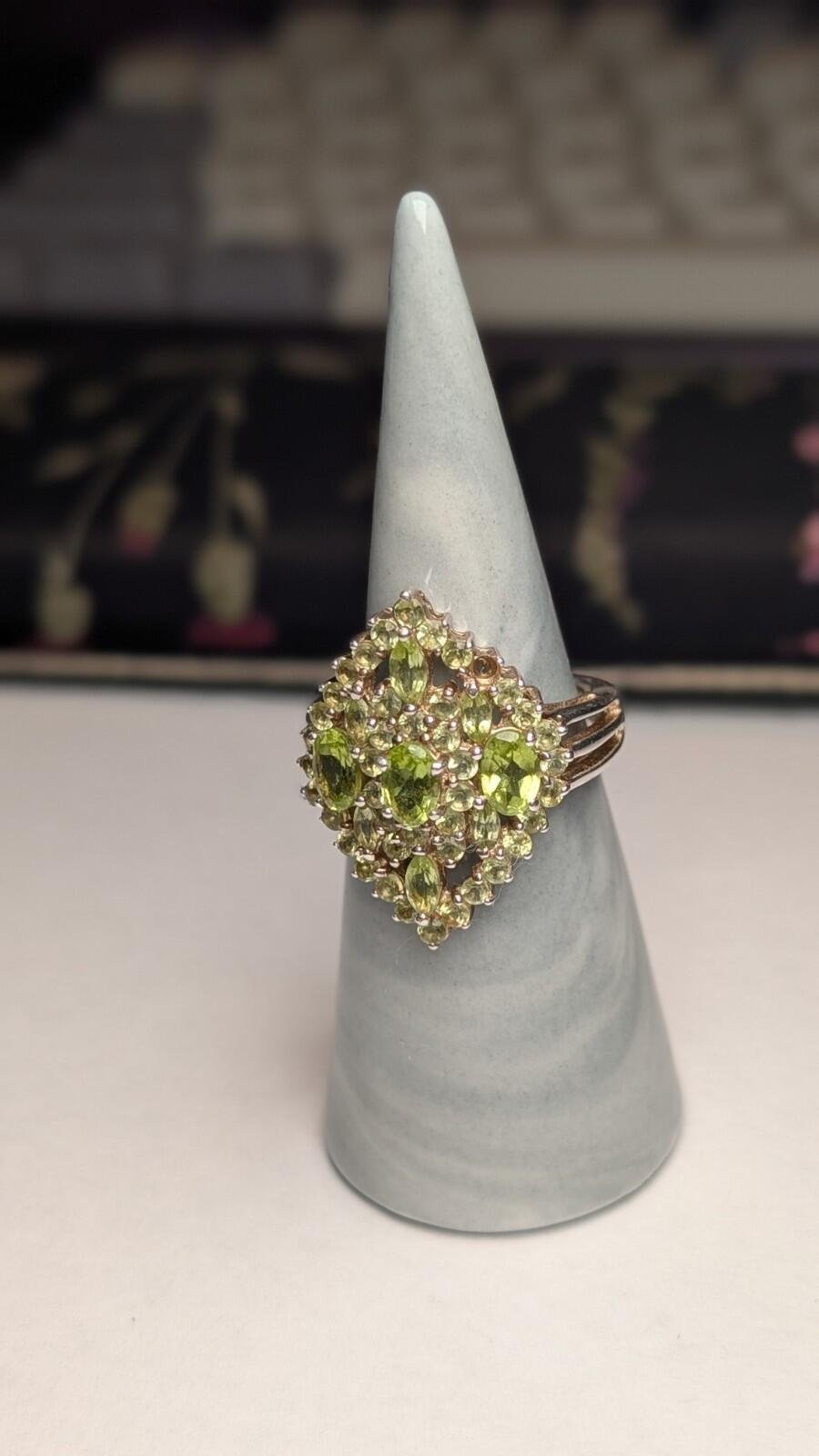 Vintage Sterling Silver Green Peridot Cocktail Ring | Size P 1/2 | 925 Silver - Image 3