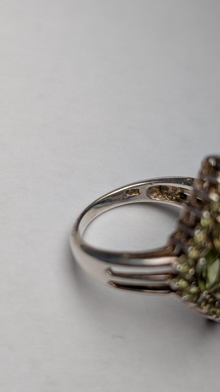 Vintage Sterling Silver Green Peridot Cocktail Ring | Size P 1/2 | 925 Silver - Image 5