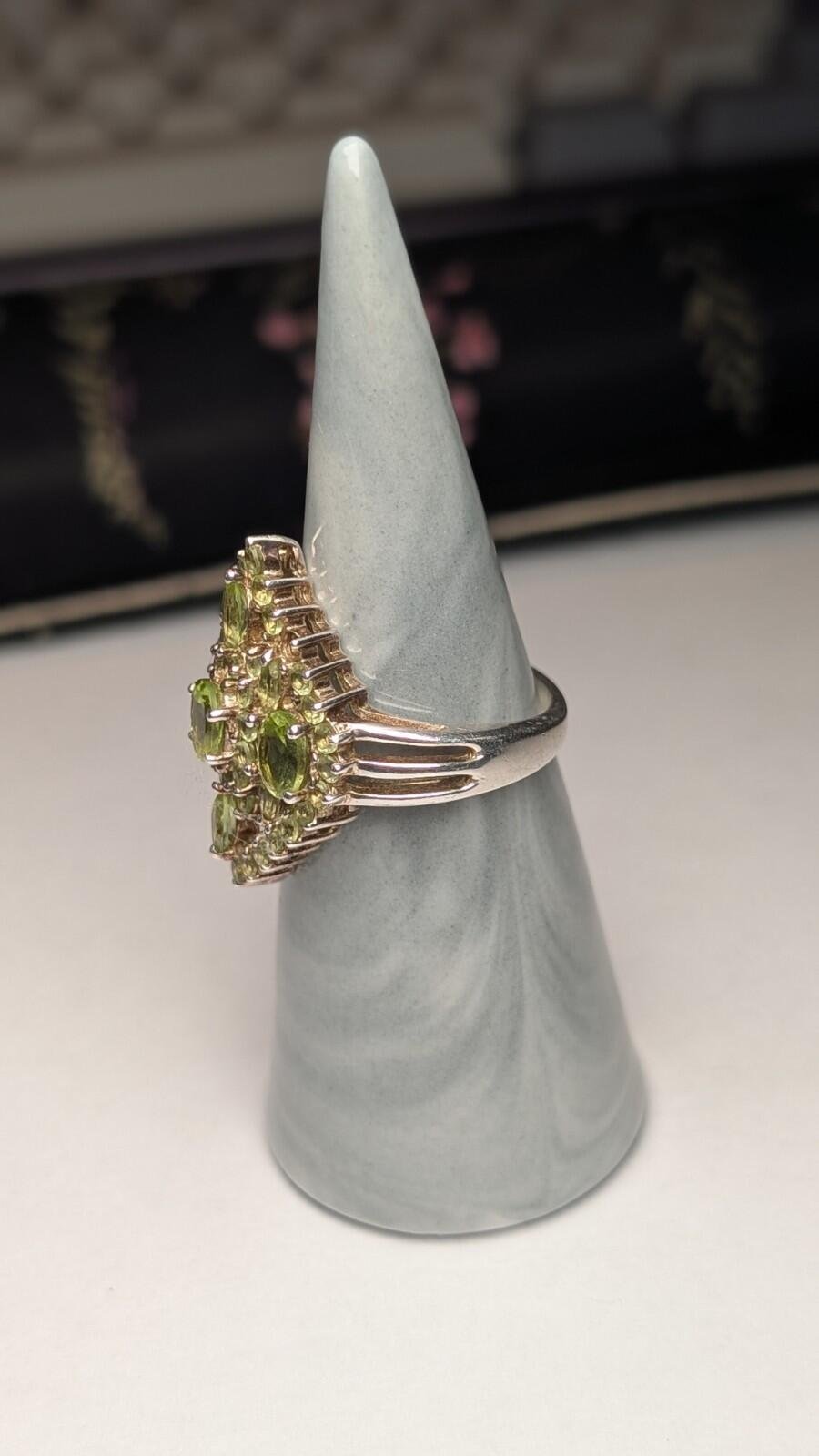 Vintage Sterling Silver Green Peridot Cocktail Ring | Size P 1/2 | 925 Silver - Image 6