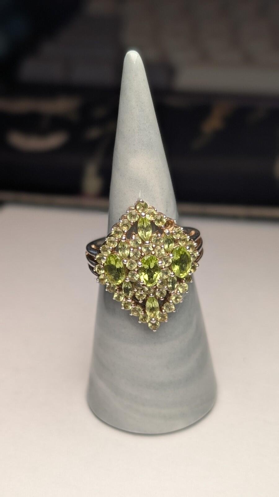 Vintage Sterling Silver Green Peridot Cocktail Ring | Size P 1/2 | 925 Silver - Image 7