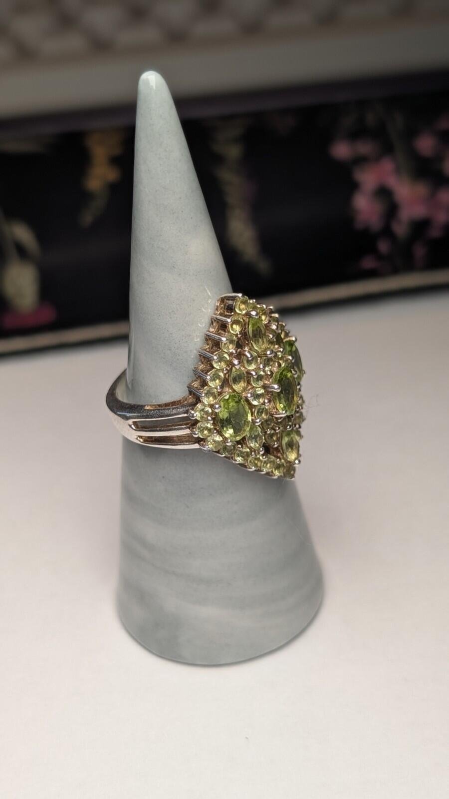 Vintage Sterling Silver Green Peridot Cocktail Ring | Size P 1/2 | 925 Silver - Image 8