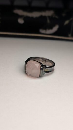 Vintage Sterling Silver Pink Rose Quartz Ring | Size P 1/2 | 925 Silver