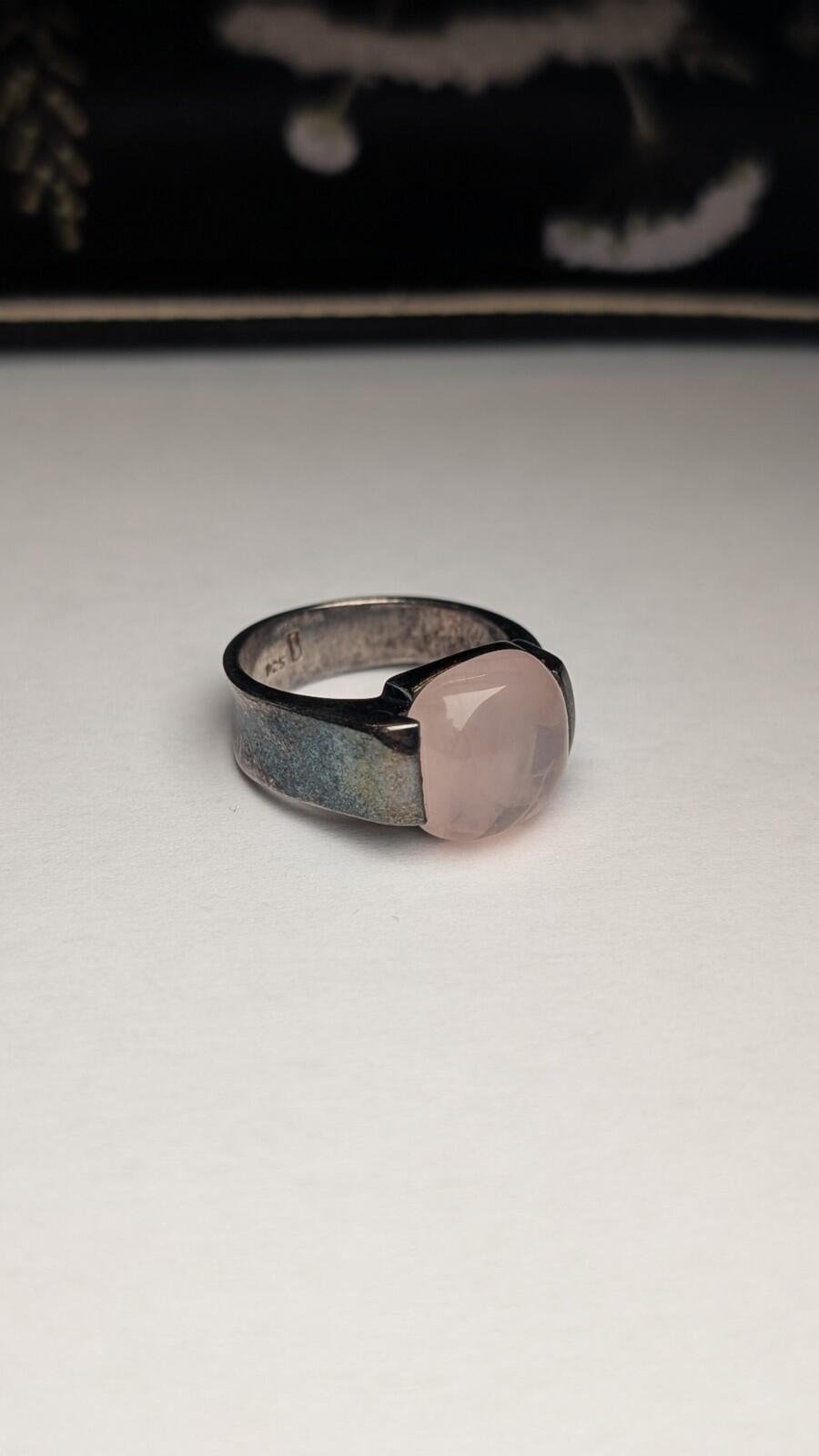 Vintage Sterling Silver Pink Rose Quartz Ring | Size P 1/2 | 925 Silver - Image 2