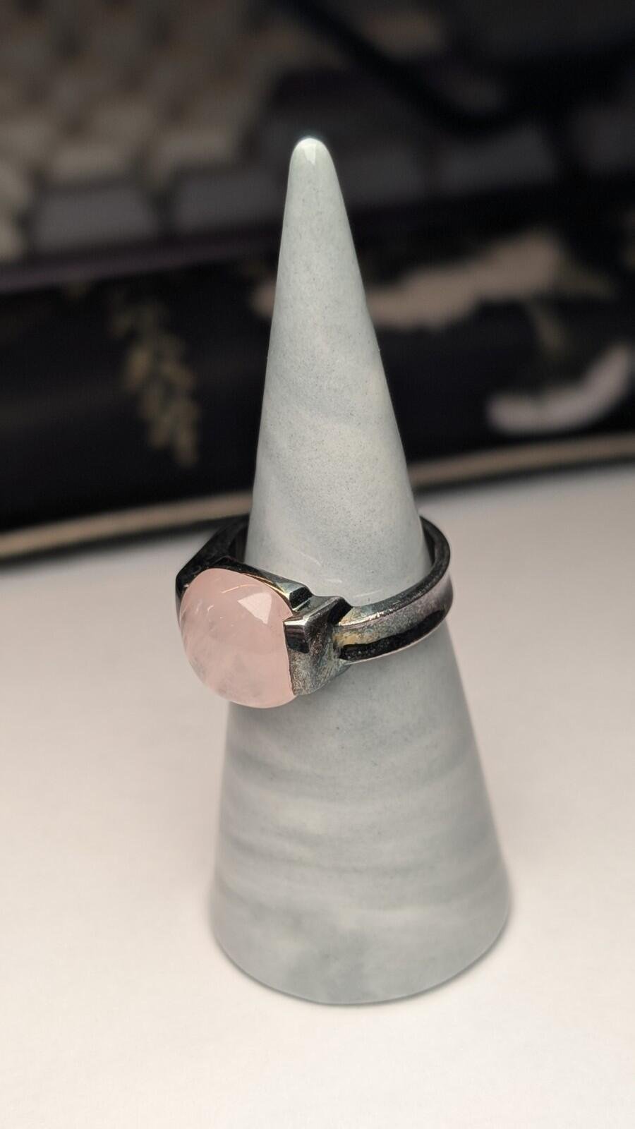 Vintage Sterling Silver Pink Rose Quartz Ring | Size P 1/2 | 925 Silver - Image 4