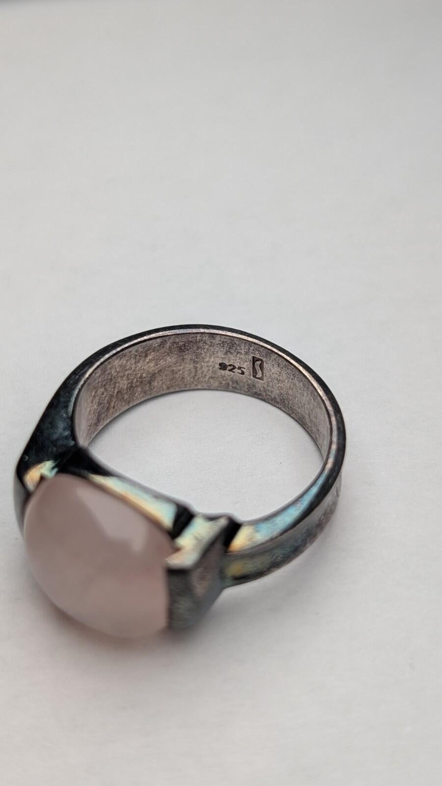 Vintage Sterling Silver Pink Rose Quartz Ring | Size P 1/2 | 925 Silver - Image 5