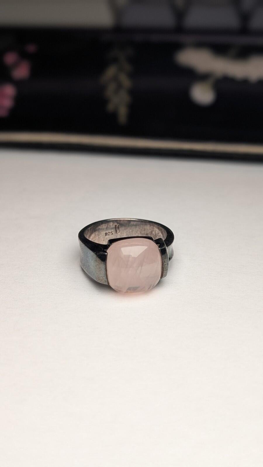 Vintage Sterling Silver Pink Rose Quartz Ring | Size P 1/2 | 925 Silver - Image 6