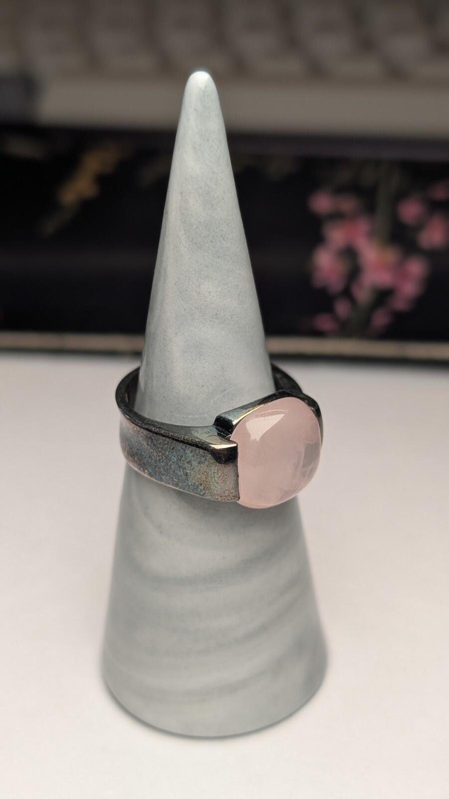 Vintage Sterling Silver Pink Rose Quartz Ring | Size P 1/2 | 925 Silver - Image 7