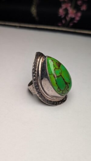 Vintage Sterling Silver 2011 Green Composite Turquoise Ring | Size N | 925