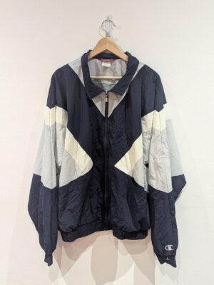 Vintage Authentic Champion Jacket Windbreaker Blue/White/Grey | Extra Large