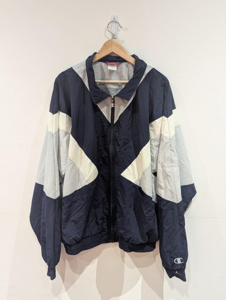 Vintage Authentic Champion Jacket Windbreaker Blue/White/Grey | Extra Large