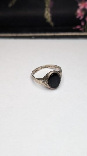 Vintage Sterling Silver Flat Faced Black Onyx Ring | Size O 1/2 | 925 Silver