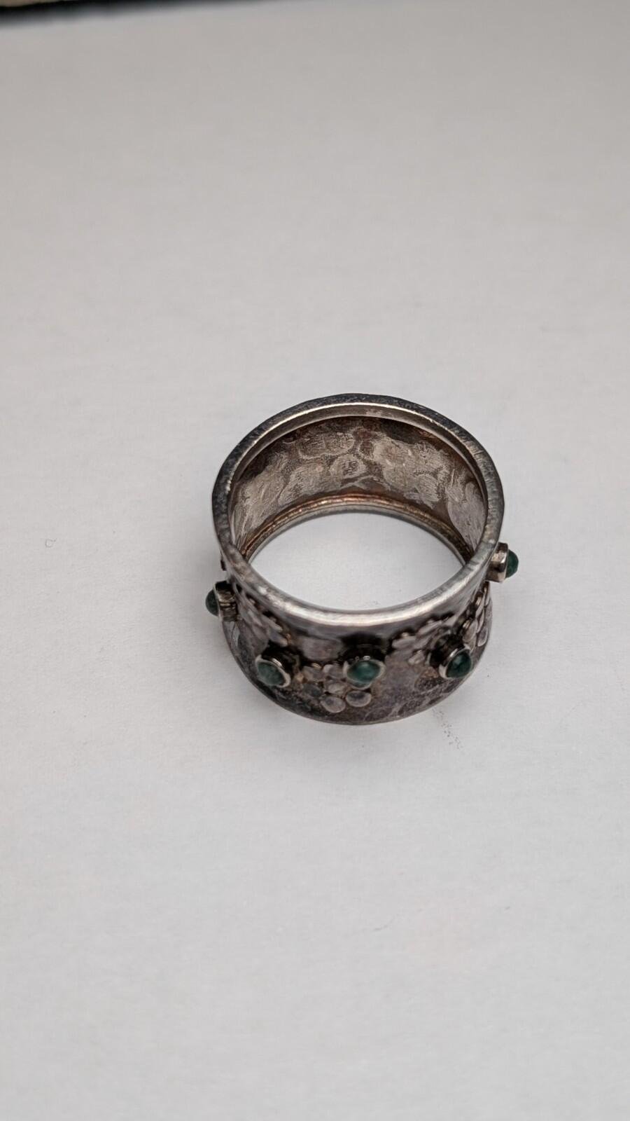 Vintage Sterling Silver Chunky Green Gemstone Band Ring | Size S 1/2 | 925 - Image 2
