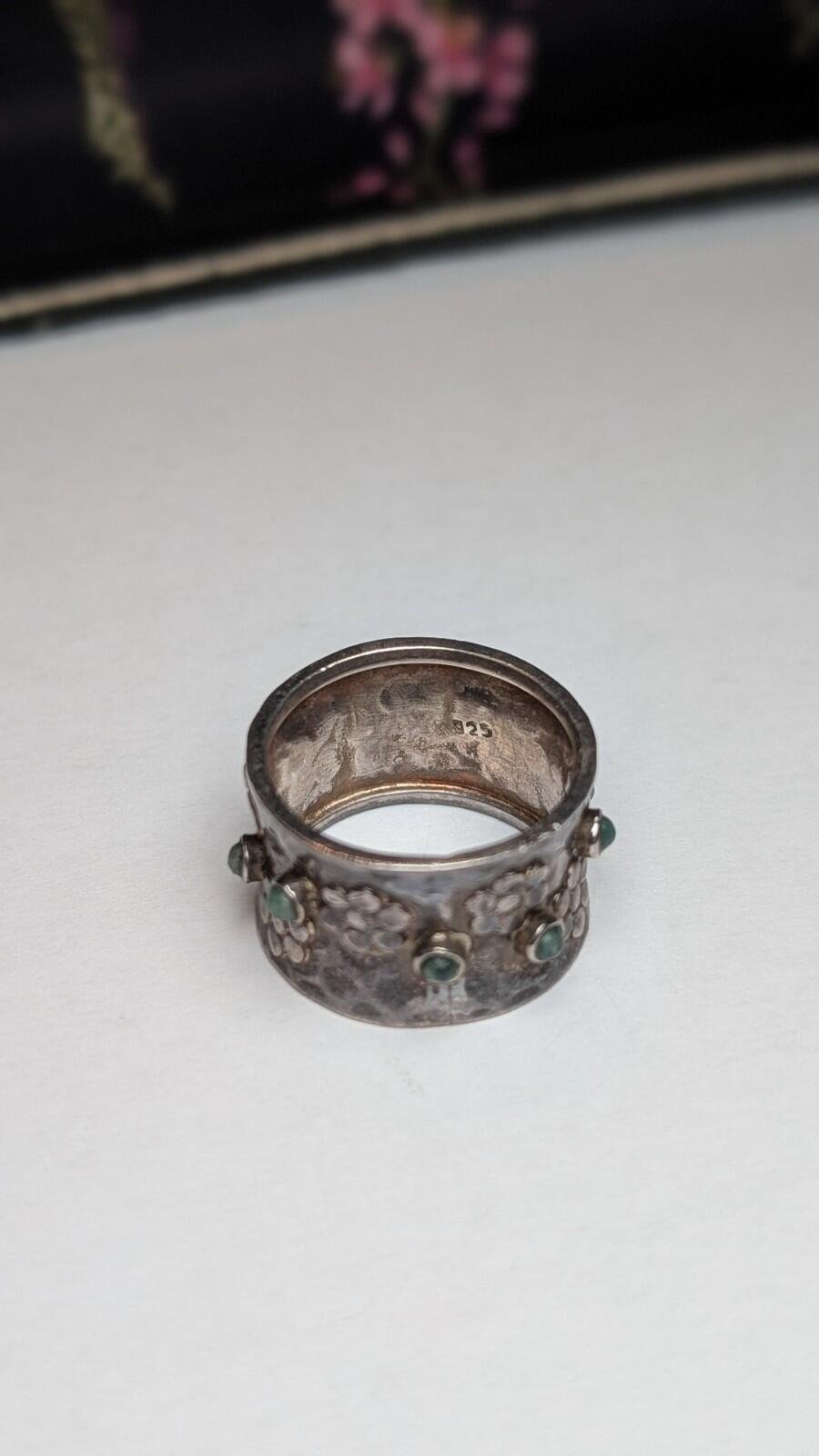 Vintage Sterling Silver Chunky Green Gemstone Band Ring | Size S 1/2 | 925 - Image 4