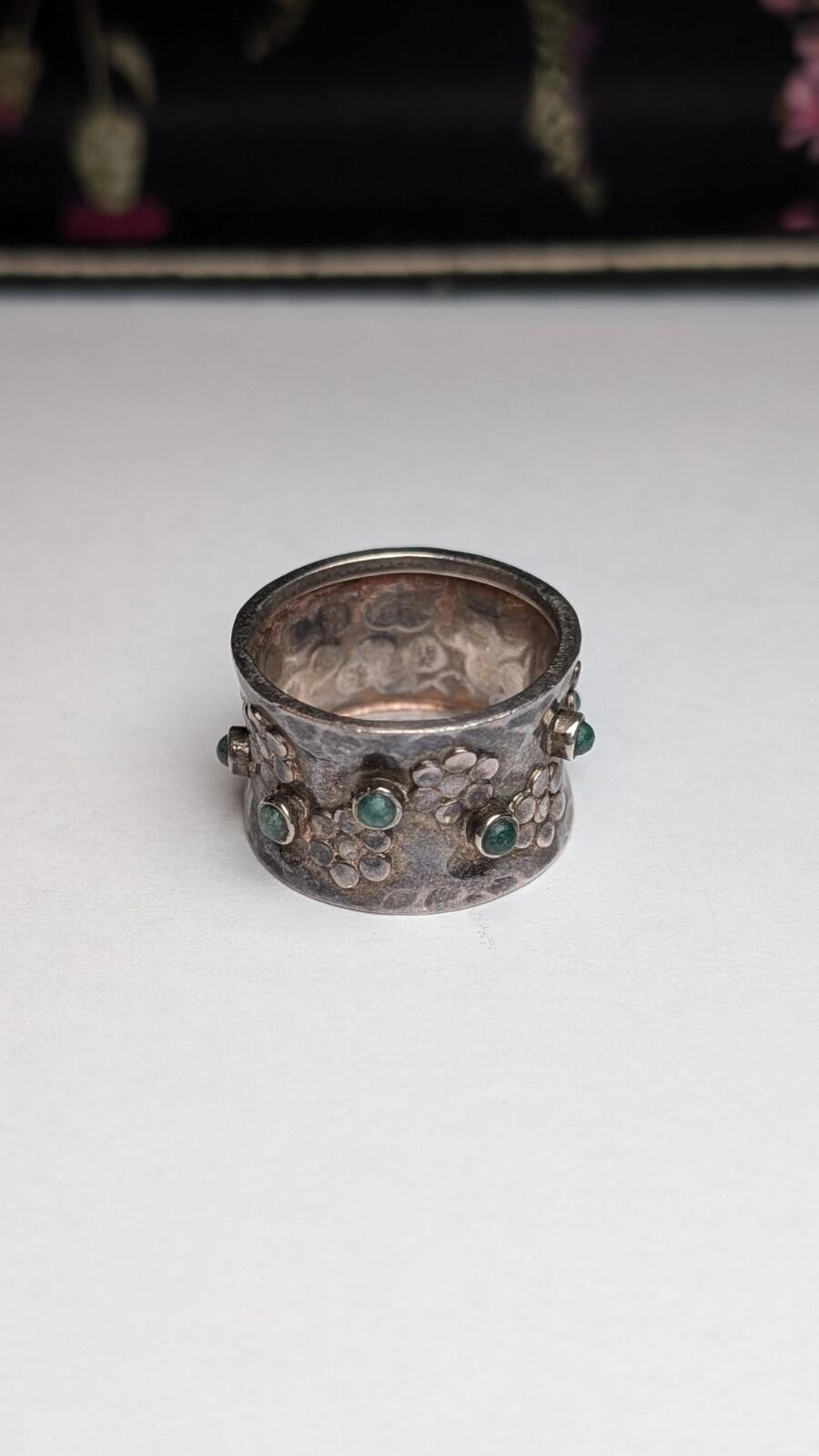 Vintage Sterling Silver Chunky Green Gemstone Band Ring | Size S 1/2 | 925 - Image 5