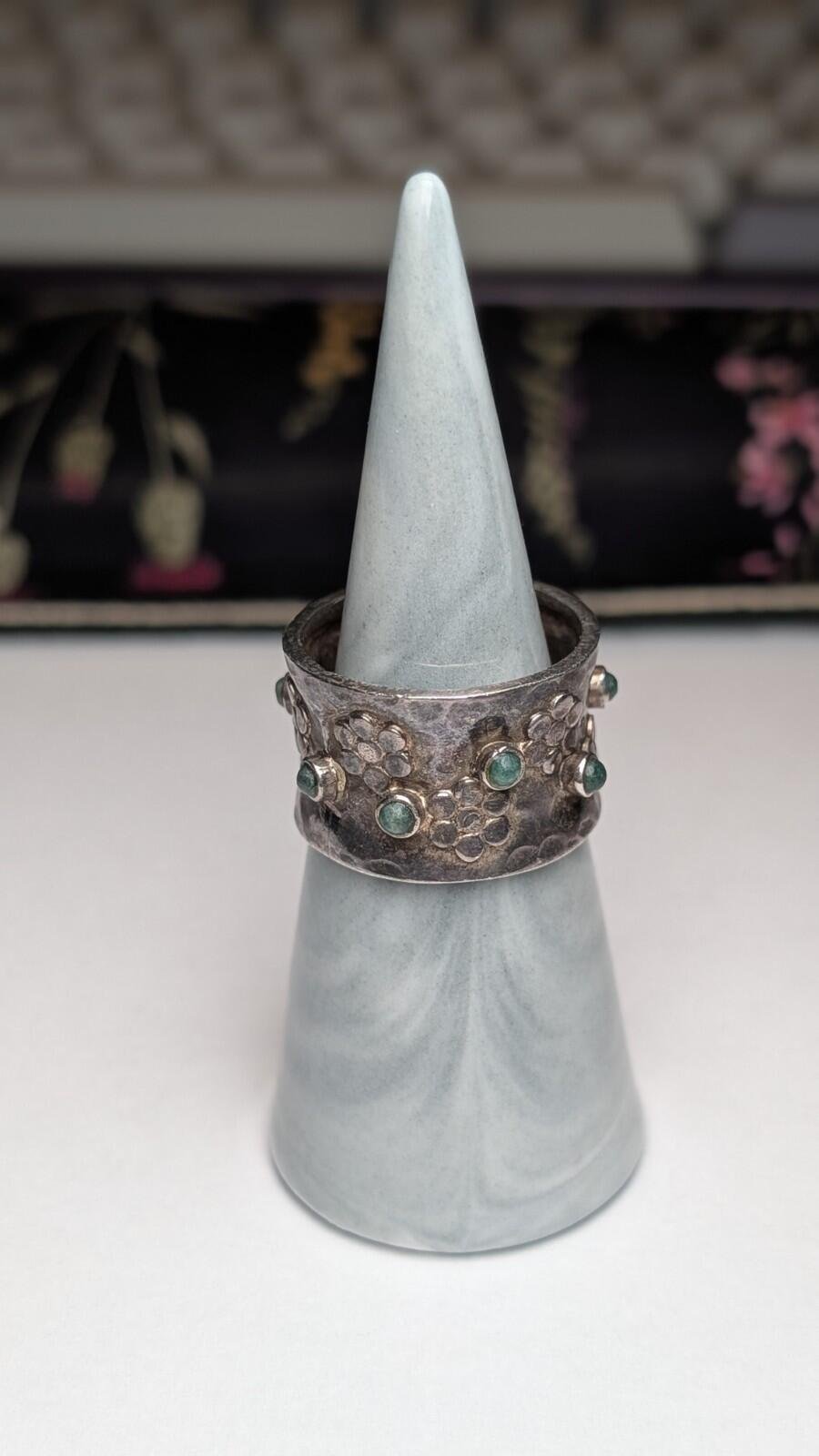 Vintage Sterling Silver Chunky Green Gemstone Band Ring | Size S 1/2 | 925 - Image 6