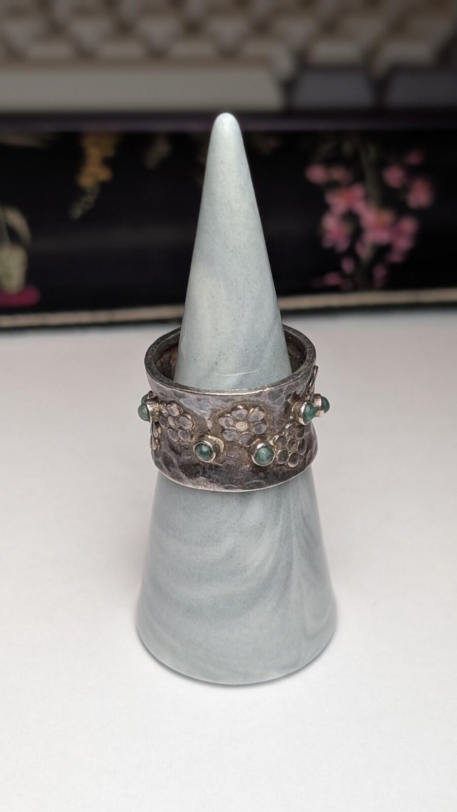 Vintage Sterling Silver Chunky Green Gemstone Band Ring | Size S 1/2 | 925 - Image 7