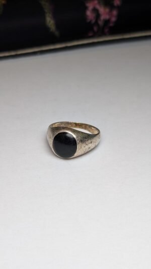 Vintage Sterling Silver Black Onyx Signet Ring | Size S - S 1/2 | 925 Silver