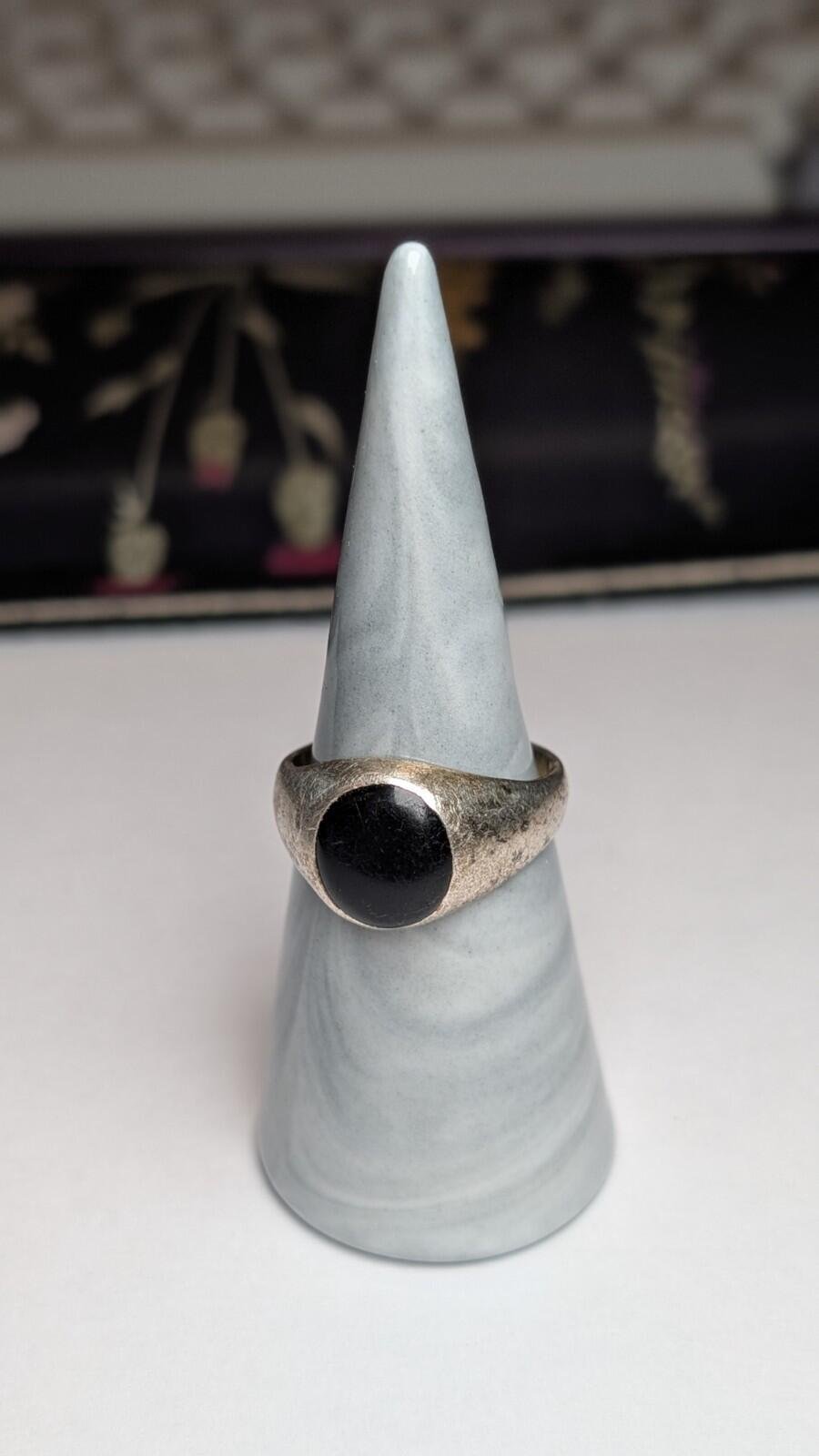 Vintage Sterling Silver Black Onyx Signet Ring | Size S - S 1/2 | 925 Silver - Image 5
