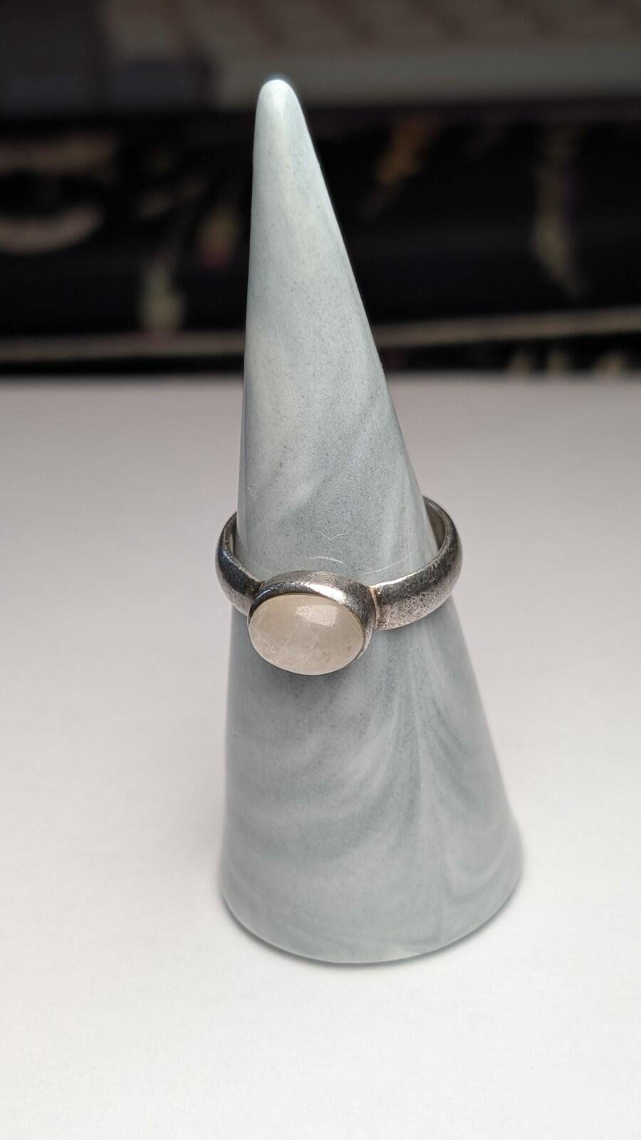 Vintage Sterling Silver Oval Moonstone Ring | Size Q 1/2 - R| 925 Silver - Image 4