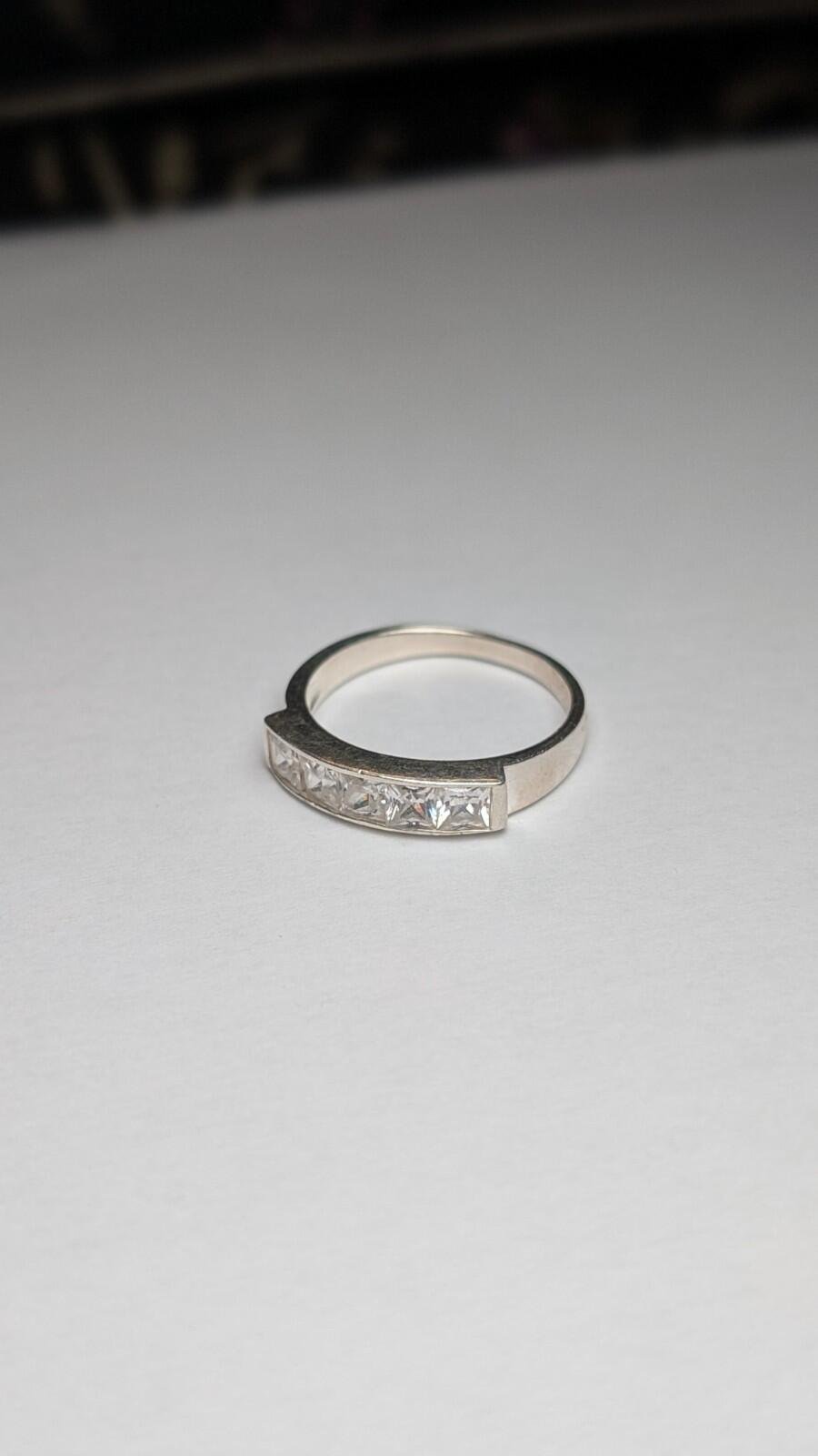 Vintage Sterling Silver 5 CZ Stone Ring | Size P 1/2 | 925 Silver