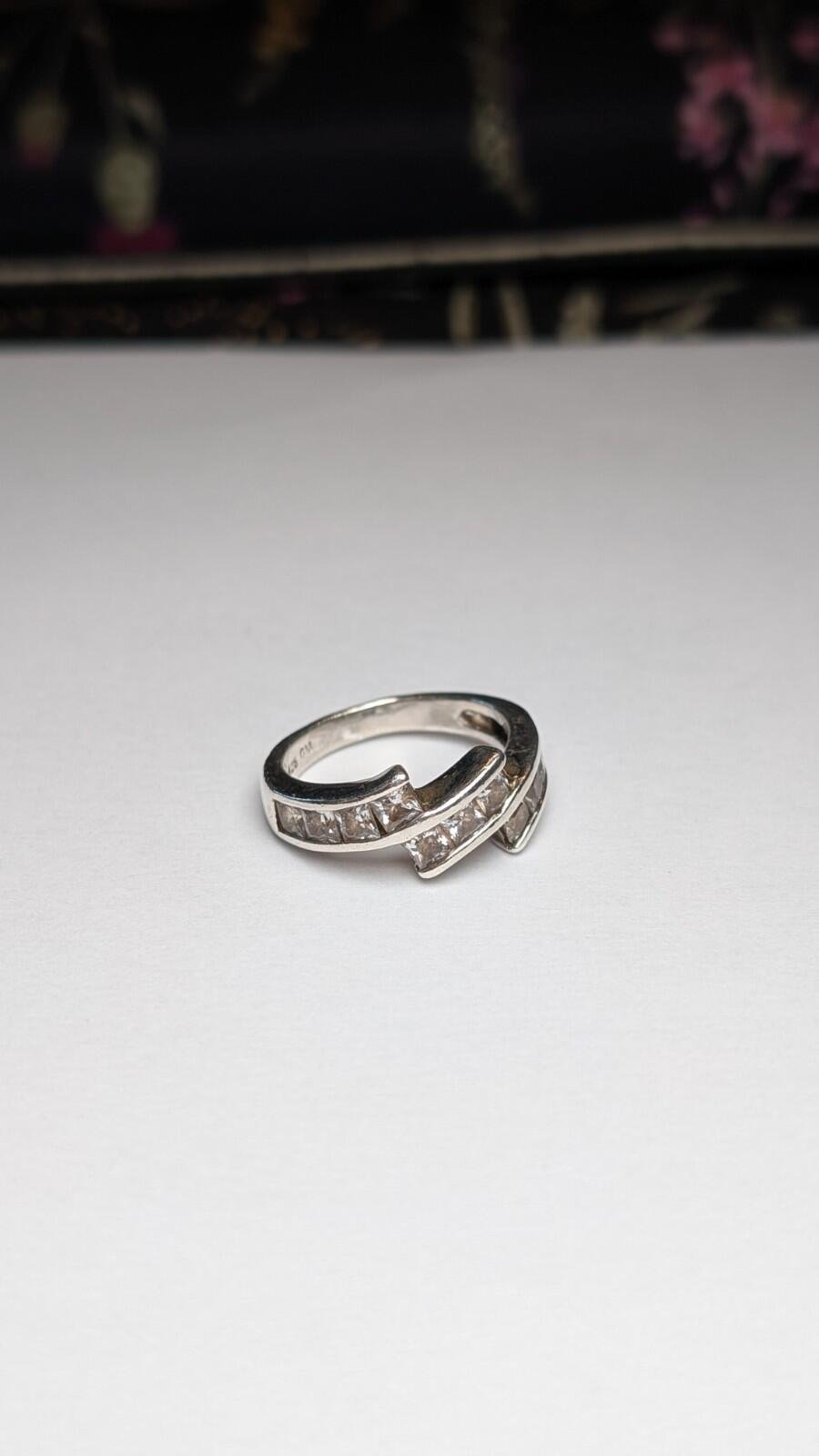 Vintage Sterling Silver Clear CZ Stones Ring | Size M 1/2 | 925 Silver