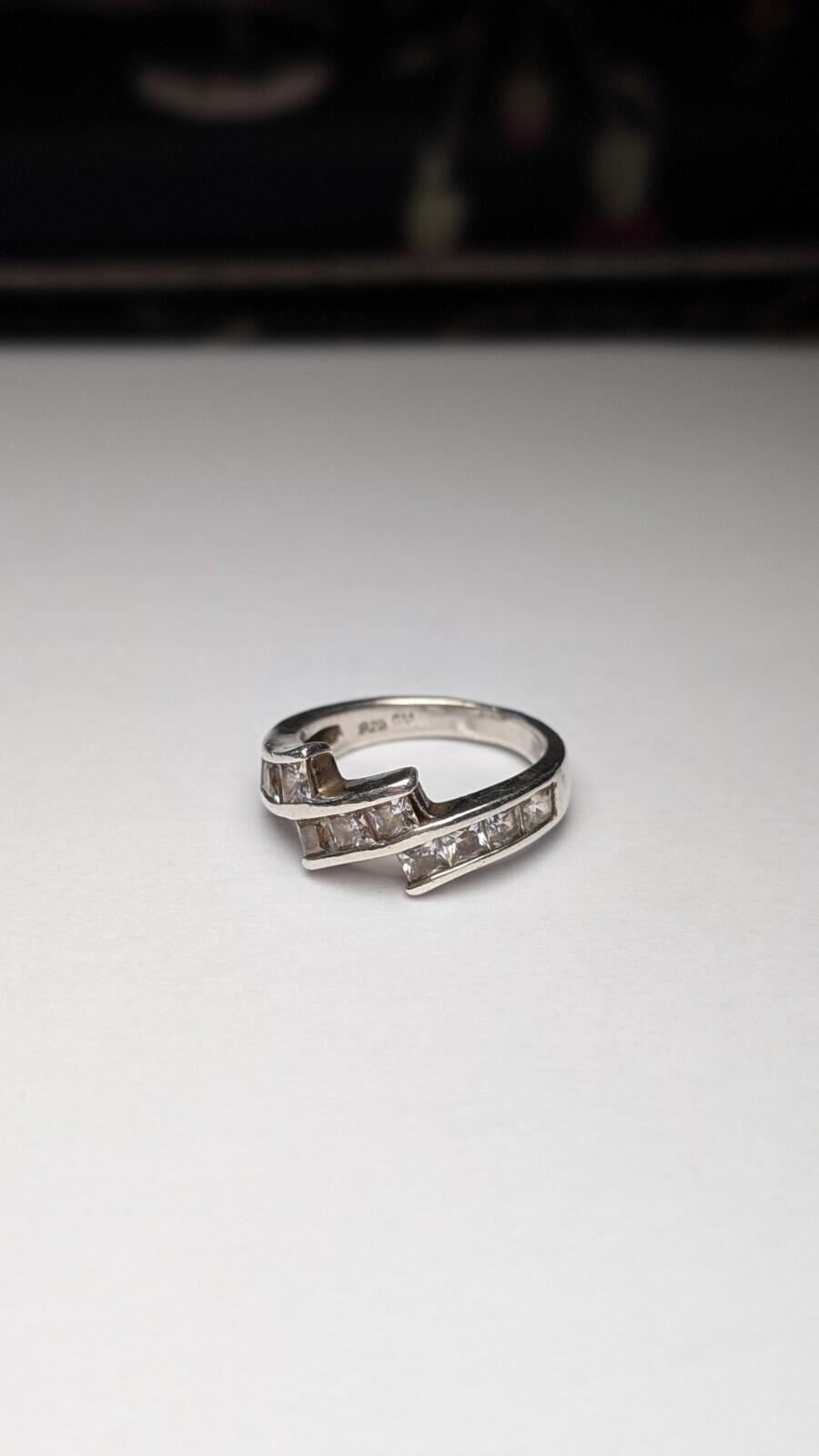 Vintage Sterling Silver Clear CZ Stones Ring | Size M 1/2 | 925 Silver - Image 7