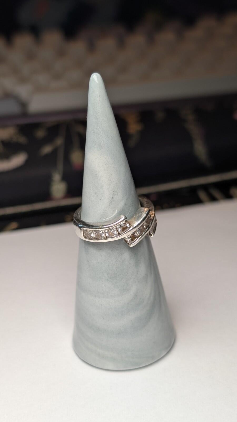 Vintage Sterling Silver Clear CZ Stones Ring | Size M 1/2 | 925 Silver - Image 9