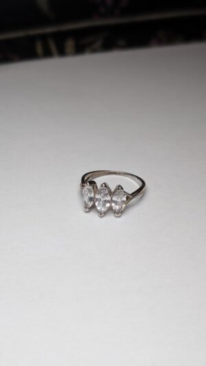Vintage Sterling Silver 3 Clear Gemstone Ring | Size L 1/2 | 925 Silver