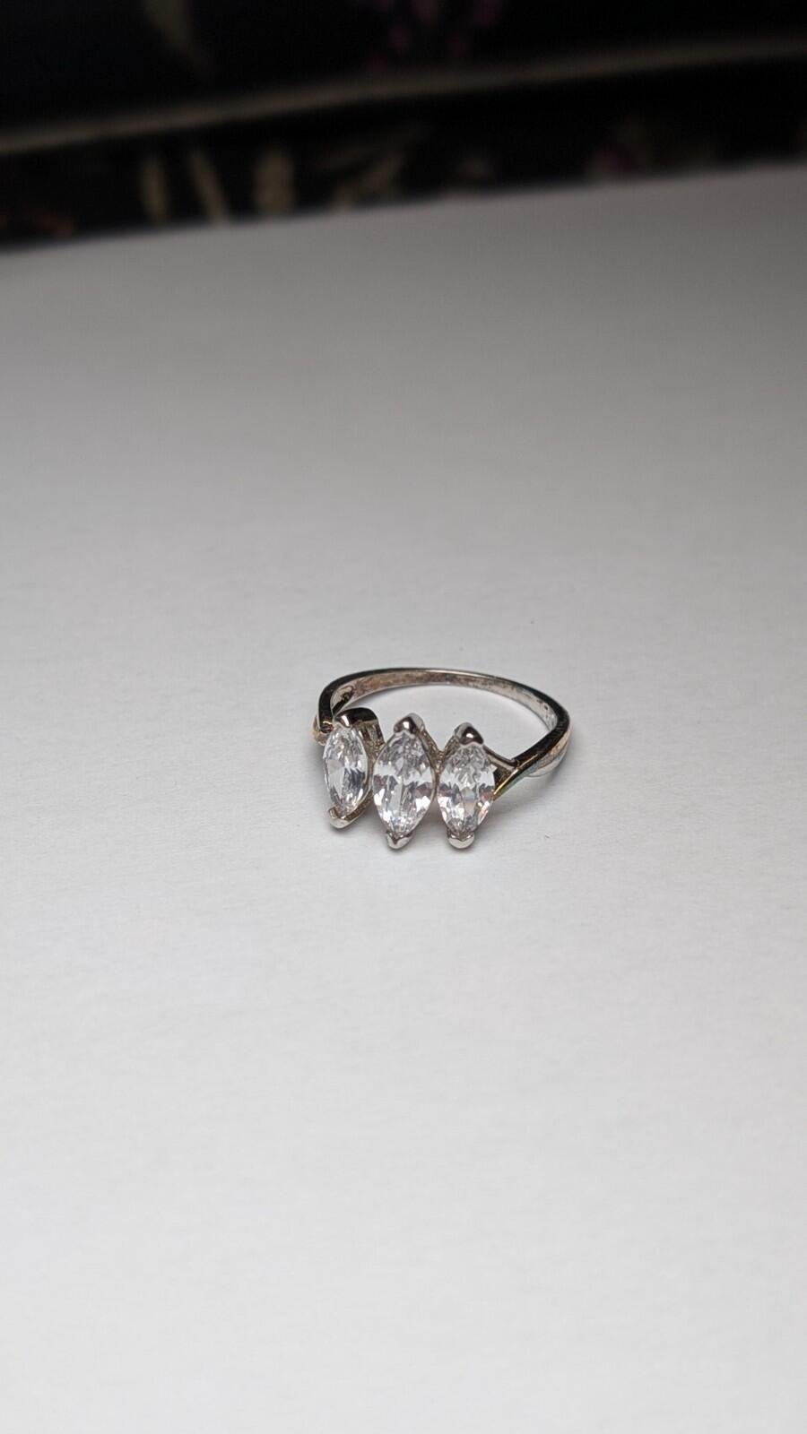 Vintage Sterling Silver 3 Clear Gemstone Ring | Size L 1/2 | 925 Silver