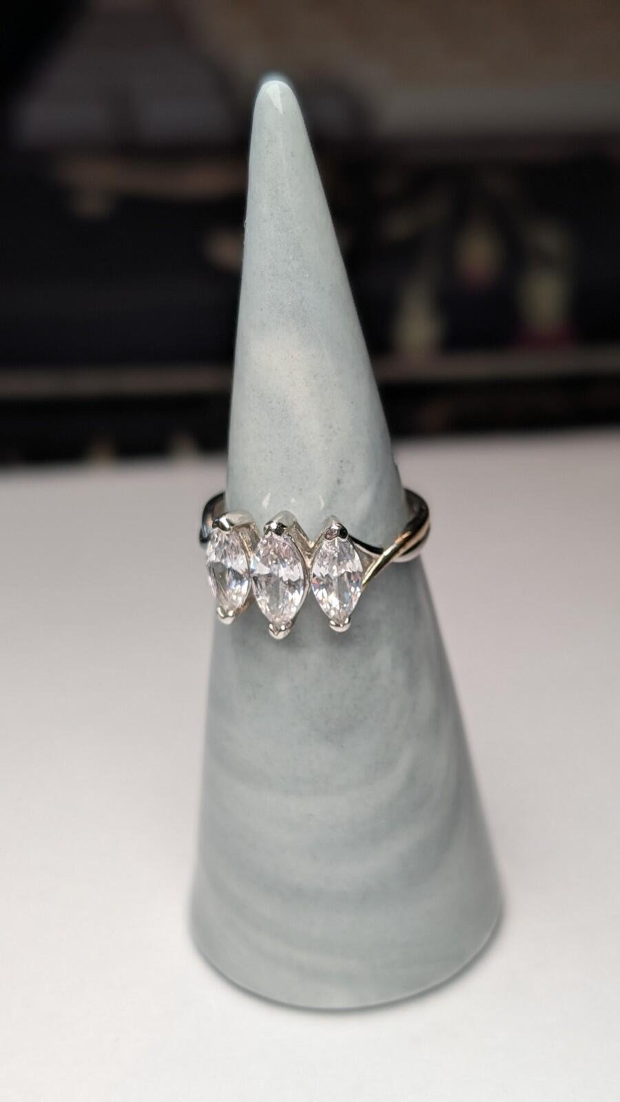 Vintage Sterling Silver 3 Clear Gemstone Ring | Size L 1/2 | 925 Silver - Image 5
