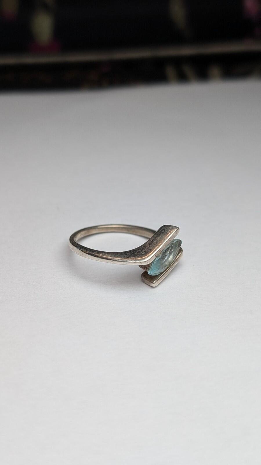 Vintage Sterling Silver Blue Aquamarine Ring | Size L 1/2 | 925 Silver - Image 2