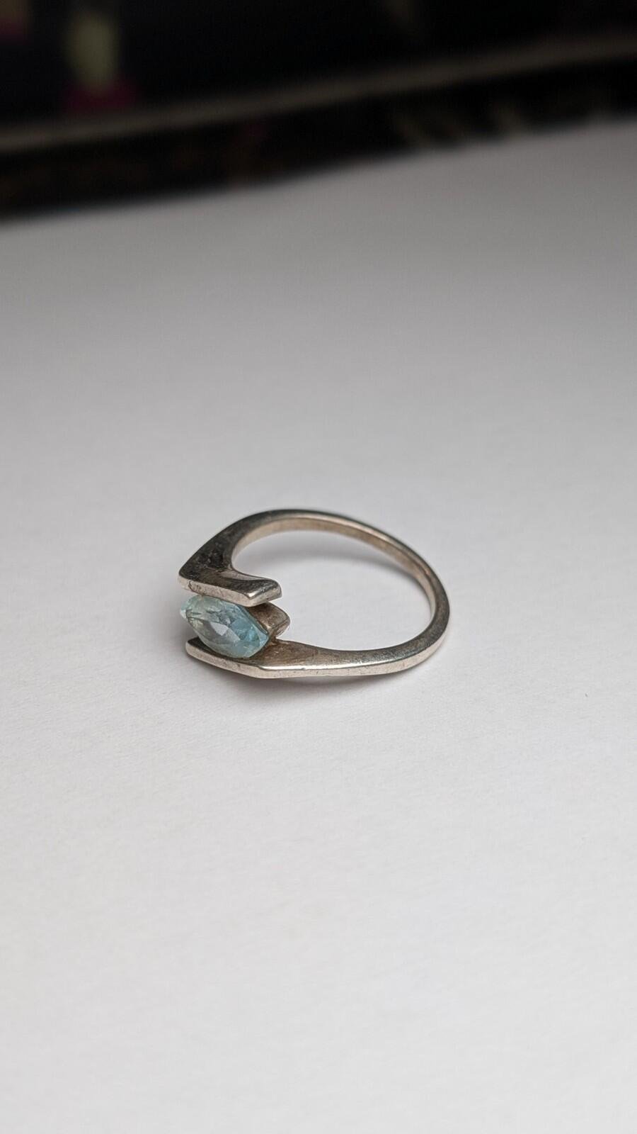 Vintage Sterling Silver Blue Aquamarine Ring | Size L 1/2 | 925 Silver - Image 3