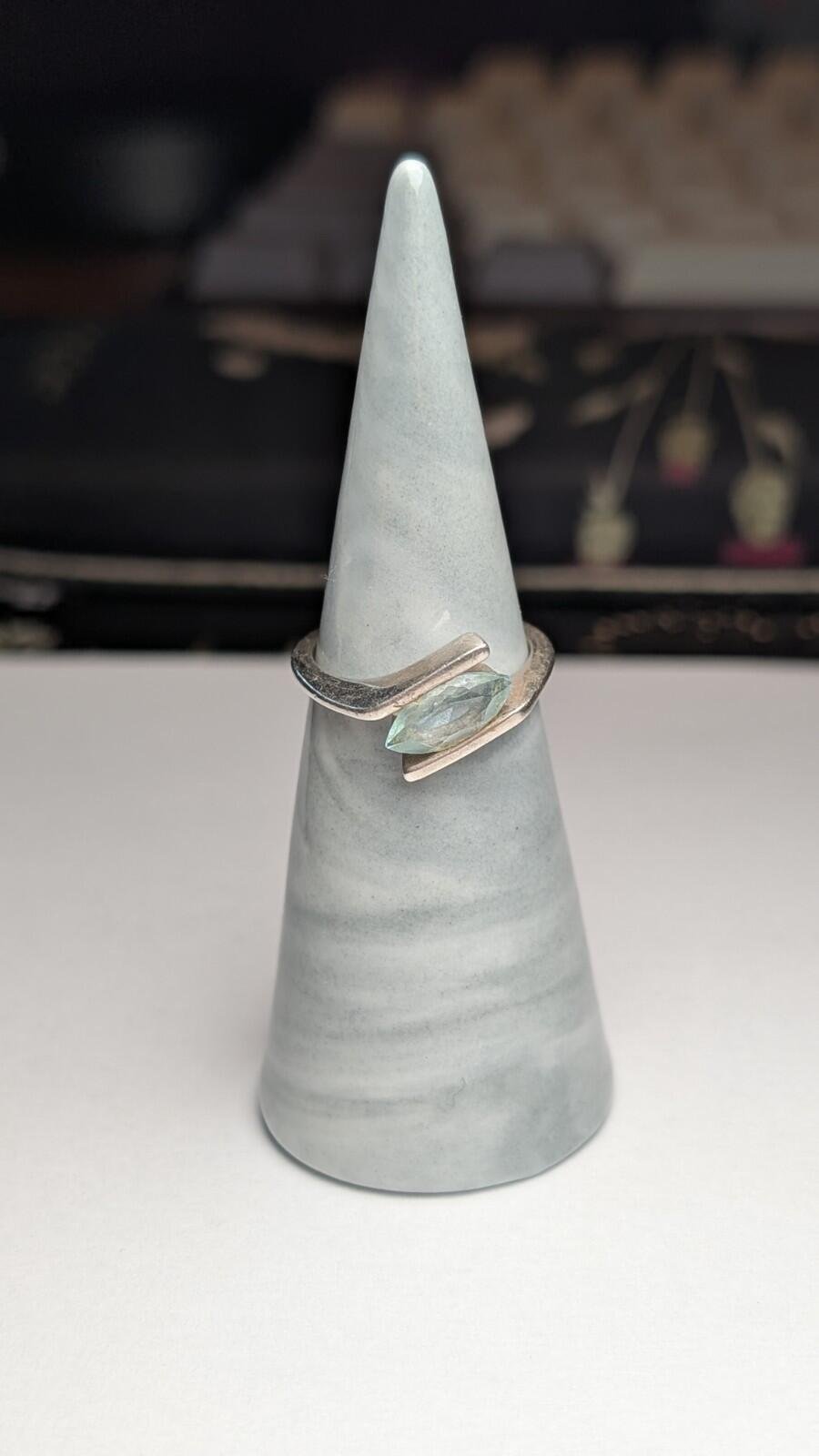 Vintage Sterling Silver Blue Aquamarine Ring | Size L 1/2 | 925 Silver - Image 6
