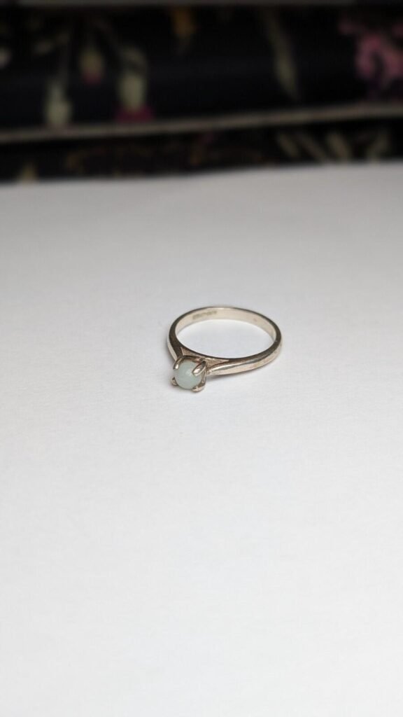 Vintage Sterling Silver White Chalcedony Ball Ring | Size M 1/2 | 925 Silver