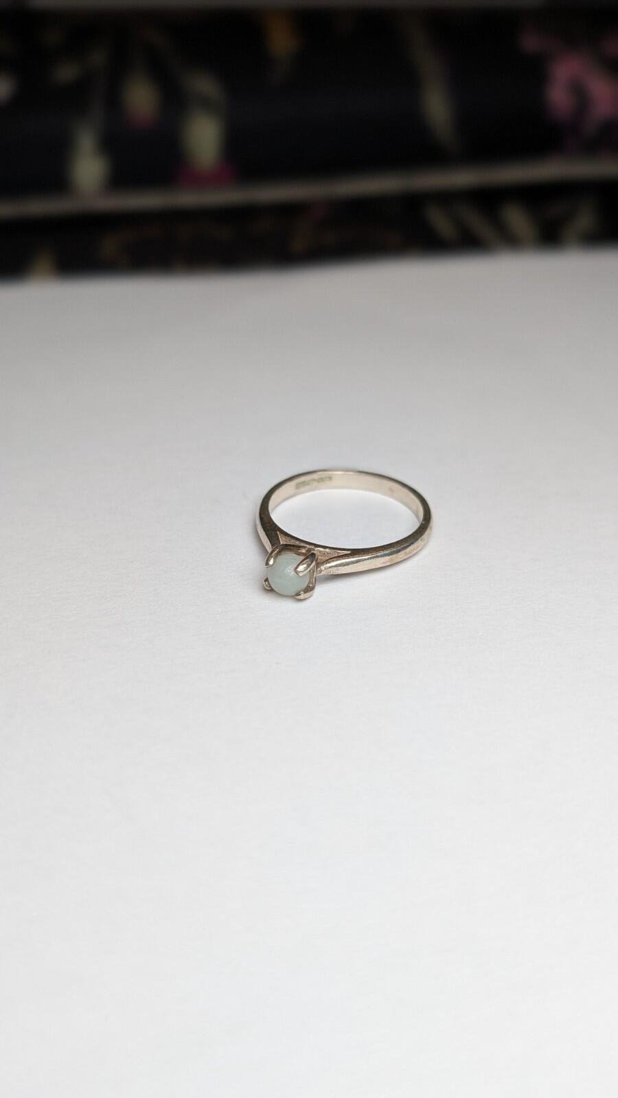 Vintage Sterling Silver White Chalcedony Ball Ring | Size M 1/2 | 925 Silver