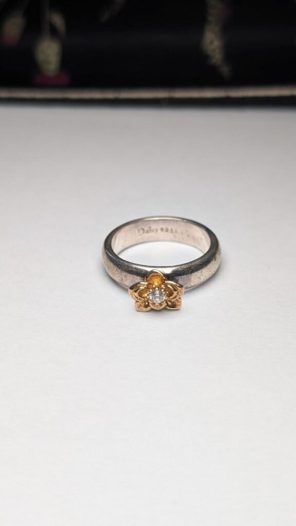 Vintage Sterling Silver Daisy Floral Flower Ring | Size P | 925 with 18ct Plated